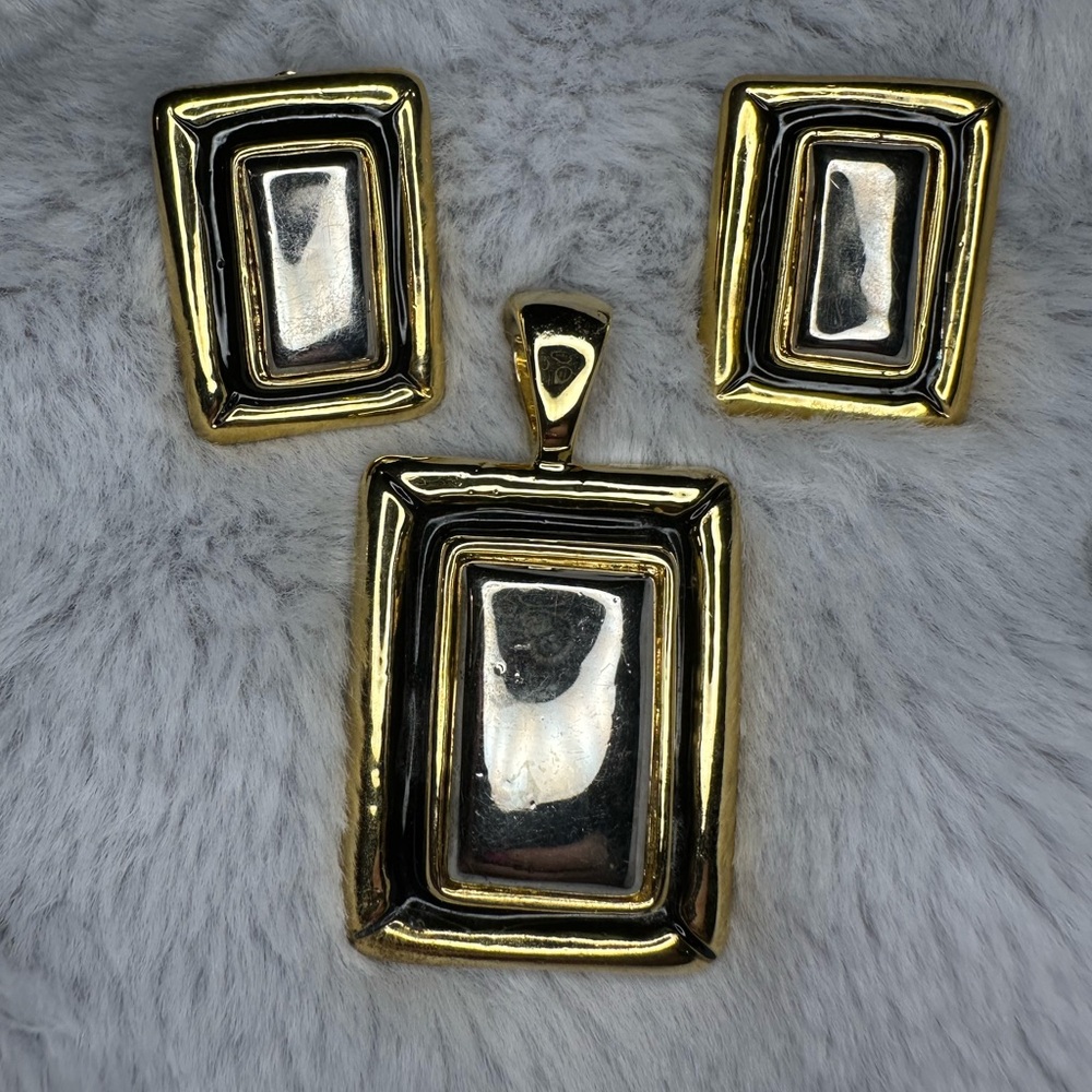 Elegant Gold and Silver Pendant and Earring Set